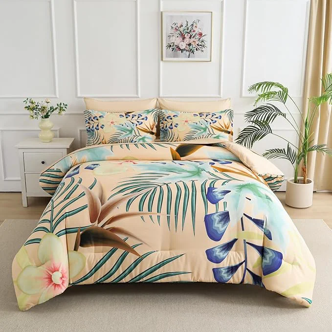 Fine Yogeneg 7 Piece Bed in a Bag Queen Size Comforter Set Khaki Bedding Set Breathable