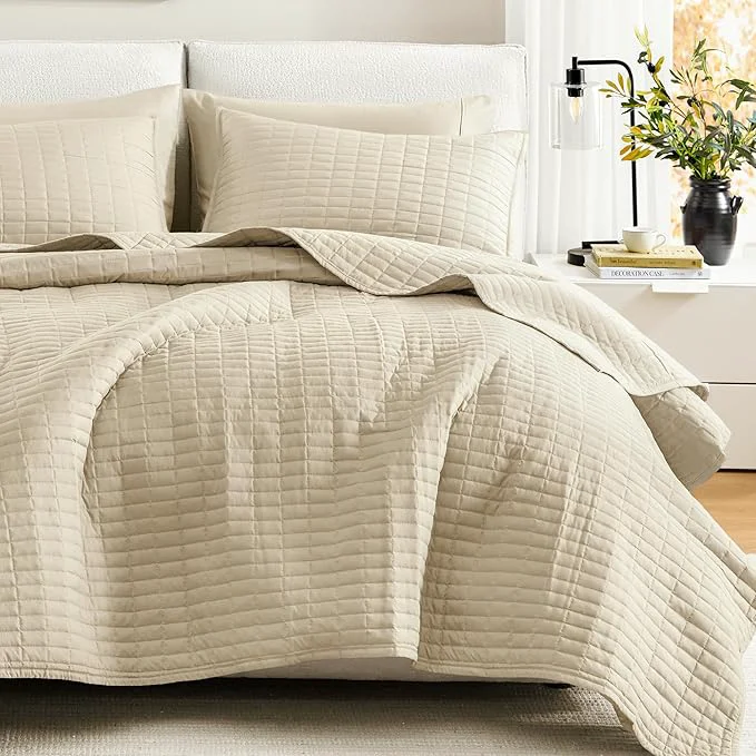 Artisan Comfort Spaces Kienna Quilt Set- Double Sided Stitching Design Summer Blanket Modern