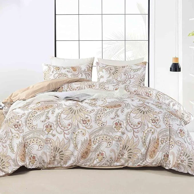 Reliable Nanko Paisley Comforter Set Queen Size 3 Pcs Tan Taupe Classy Boho Damask Enhanced