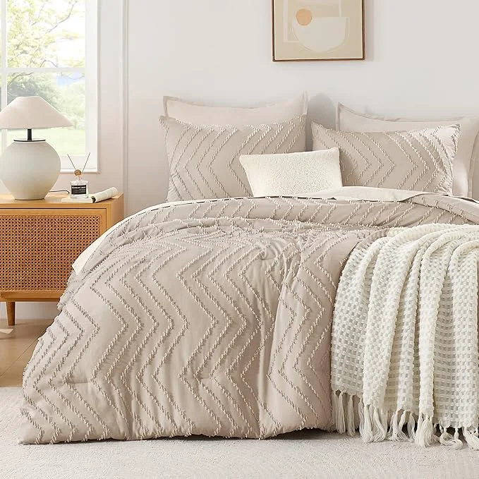 Verified Andency Khaki Oversized Super King Comforter Set 120x120 Extra Large King Size Clean
