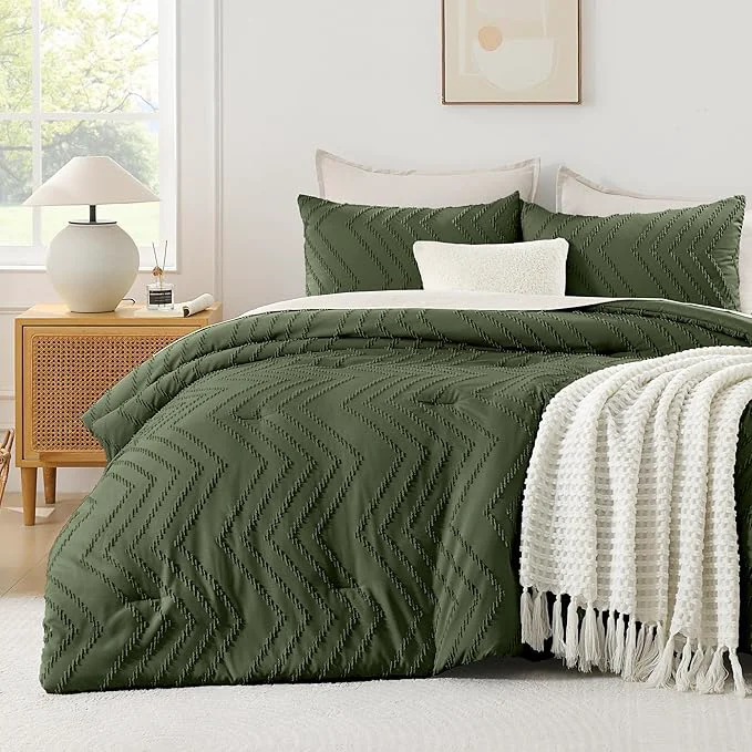 Superior Andency Olive Green Oversized King Comforter Set 120x98 Boho Oversize King Classic