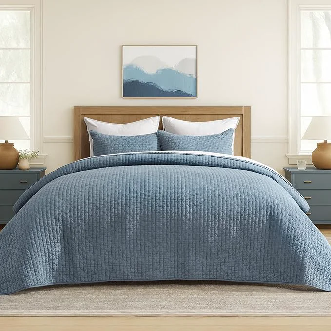 Fine Crafted EVERGRACE x Kinsey Walsh Cross Stitch Pre-Washed Cotton Quilt Bedding Set King Elegant