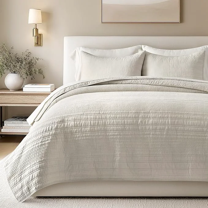 Reusable EVERGRACEHOME Cotton Modern Lines Quilt Set Queen Size Pre-Washed Soft Optimized