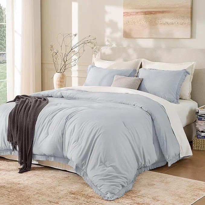 Excellent Andency Light Grey Comforter Set California King 3 Pieces Boho Tassel Consistent