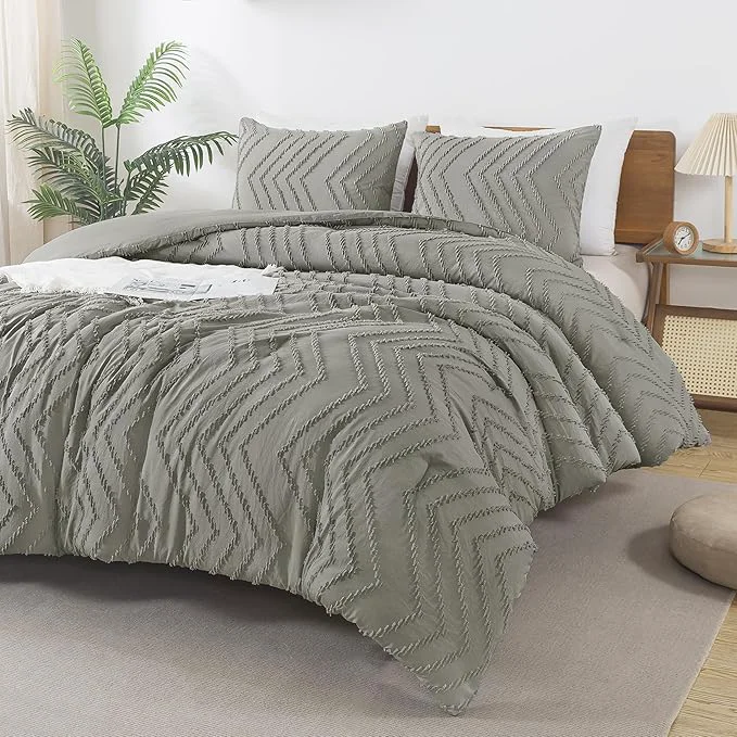 Luxury Andency Medium Grey Comforter Set Full Size Boho Grey Soft Warm Bedding Functional