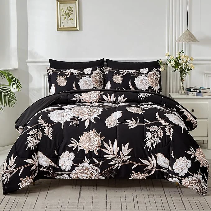 Superior Yogeneg 7 Piece Bed in a Bag Kingsize Comforter Set Botanical Floral Bedding Set Safe