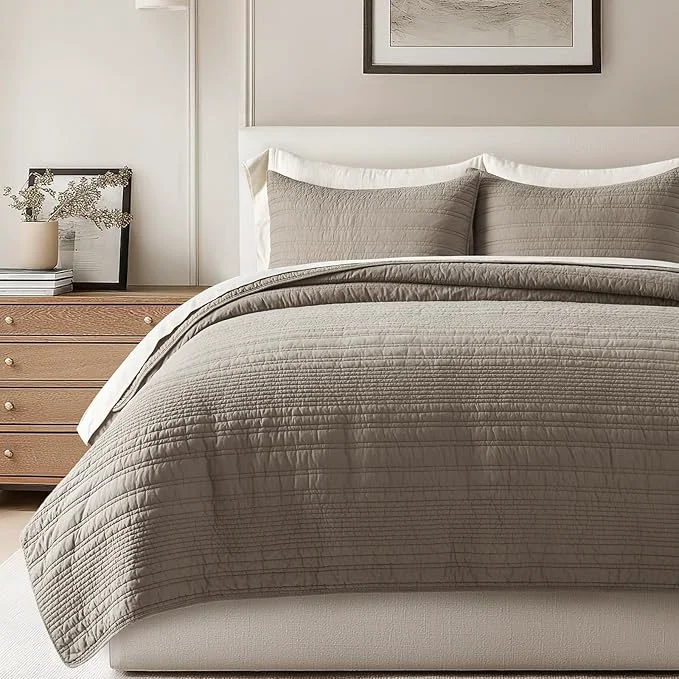 Elite EVERGRACEHOME Cotton Modern Lines Quilt Set King Size Pre-Washed Soft Durable