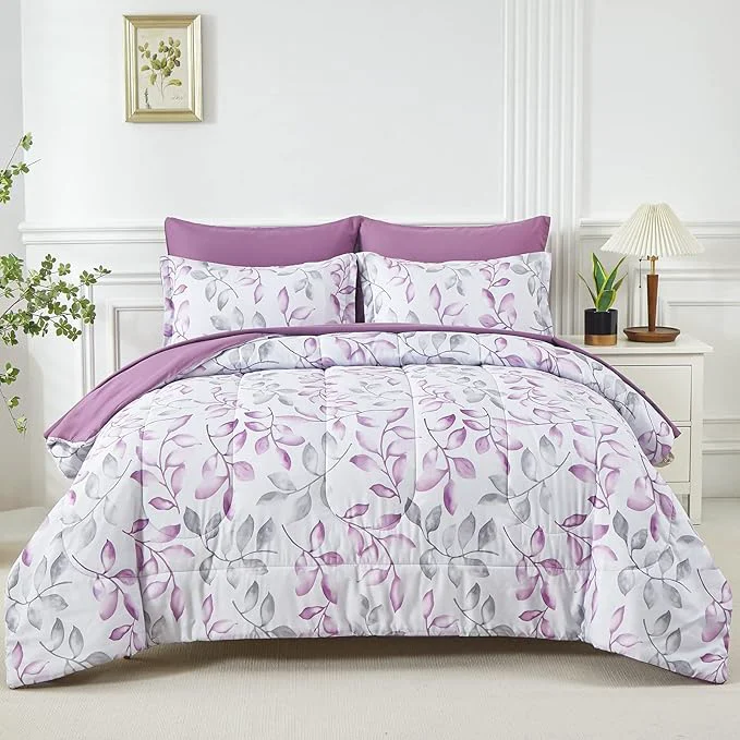 Natural Yogeneg Botanical Comforter Set Queen Size 7 PCS Bed in a Bag Soft Microfiber Casual
