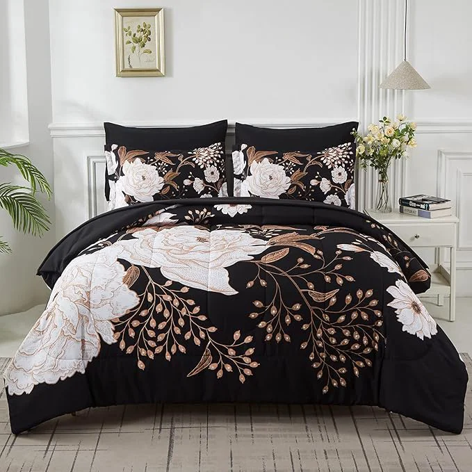 Functional Yogeneg 7 Piece Bed in a Bag Queen Comforter Set Botanical Floral Bedding Set Sophisticated