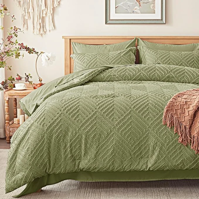 Unique Zzlpp King Comforter Set 7 Pieces Army Green Tufted Bed in a Bag Sustainable