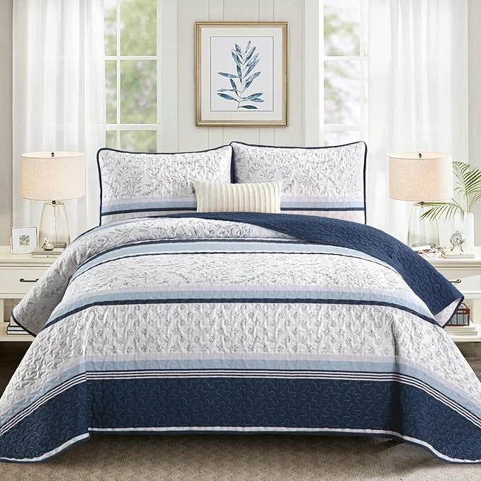 Fine Crafted DJY Striped Quilt Set King Size Comfortable