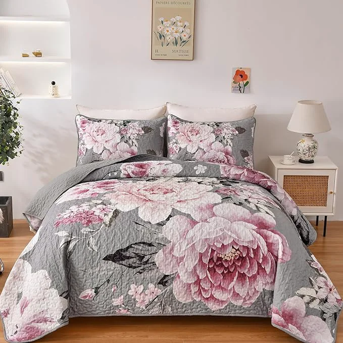 High-Performance WONGS BEDDING Floral Quilt Set Queen Clean
