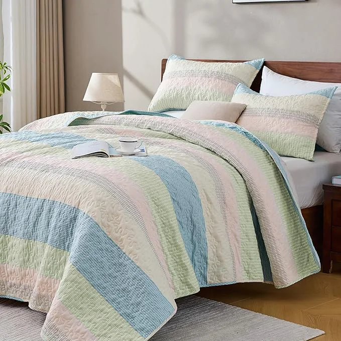 Reusable Andency King Size Quilt Set Blue Pink 3 Pieces Summer Ultra Soft Lightweight Original