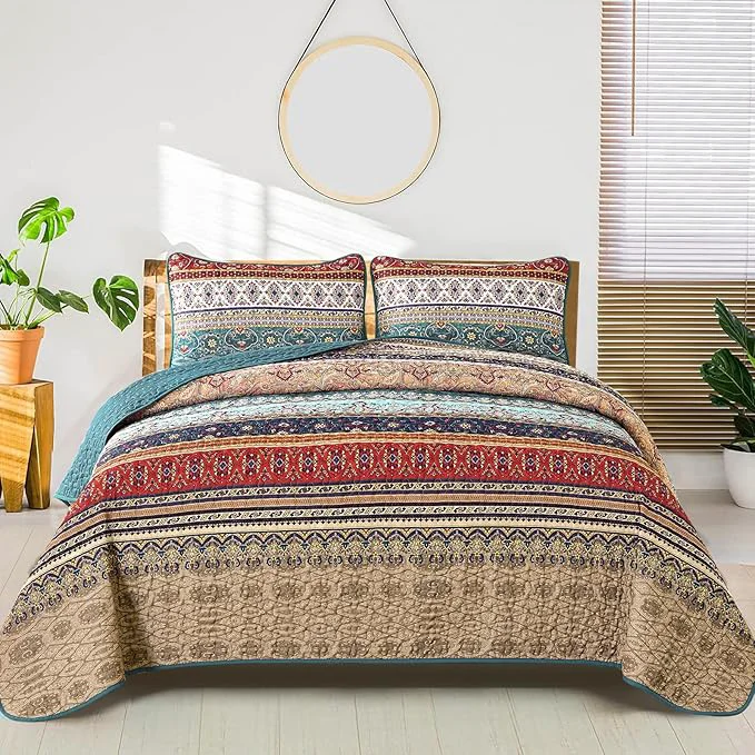 Fine Crafted WONGS BEDDING Boho Quilt Set Twin Size Lightweight Microfiber Bed Decor Detailed
