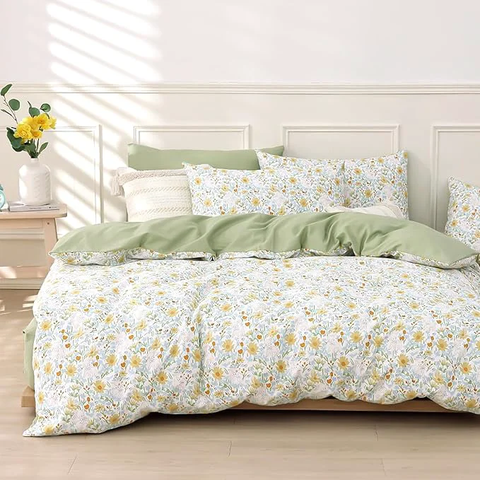 Excellent LEMIROE Floral Cotton Comforter Twin Size 2Pcs Practical