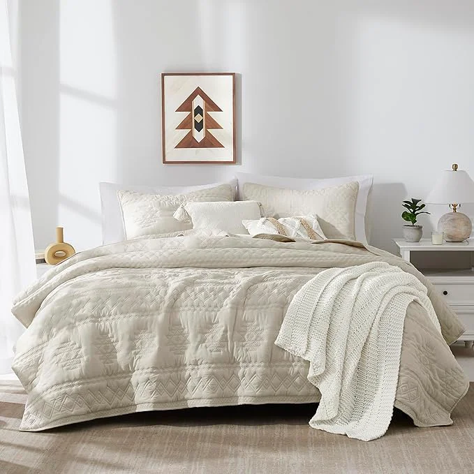 Versatile WDCOZY Beige Boho Oversized California Cal King Size Quilt Bedding Set Sophisticated