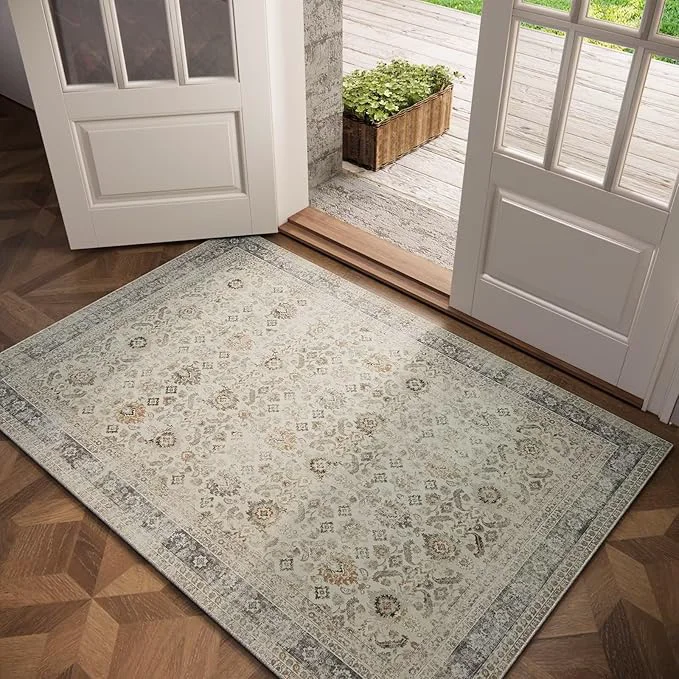 Genuine Washable 3x5 Entryway Rug Boho Non-Slip Vintage Distress Small Rugs Flexible