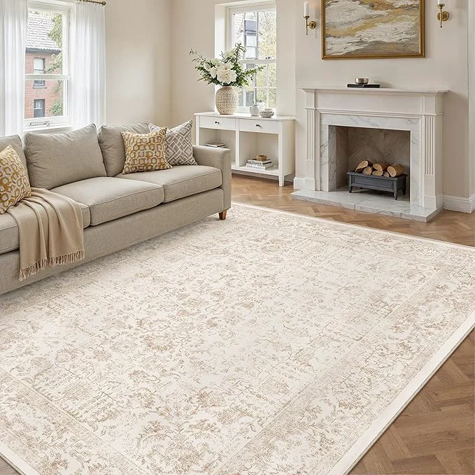 Artisan Beige Area Rug 6x9 Machine Washable Vintage Living Room Distressed Non Slip Carefully Designed