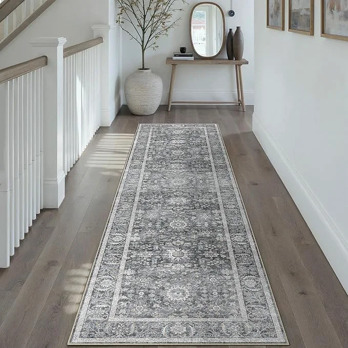 World-Class Blue 2x8 Runner Rug Hallway Non Slip Kitchen Vintage Distressed Long Carpet Eco-Friendly
