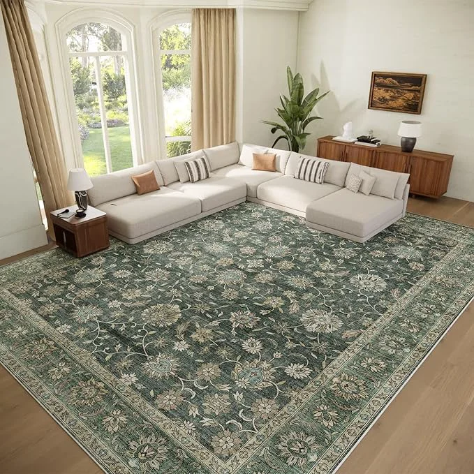 Easy-to-Use Washable 9x12 Area Rugs for Living Room Boho Non-Slip Vintage Distress Lager Genuine