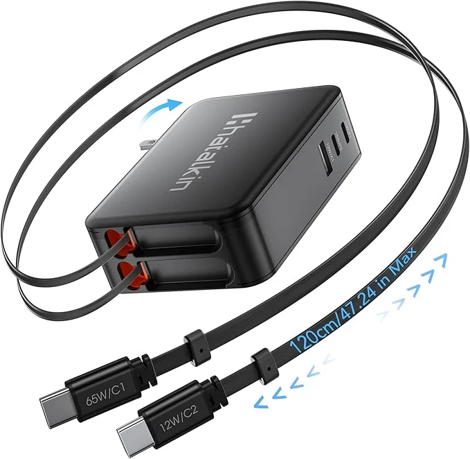 Natural 65W for MacBook Pro Charger 5-in-1 Retractable Wall Charger Plug for iPhone 17 Soft