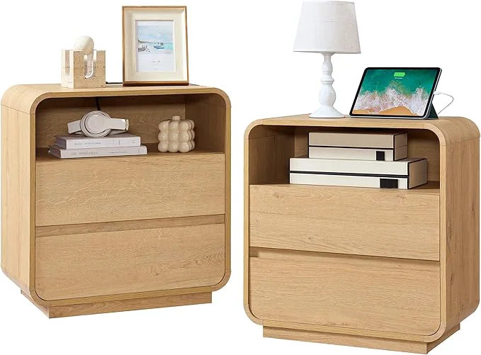 Relaxed Modern Nightstand Set of 2 23.2 Large Wood Bedside Table Elegant