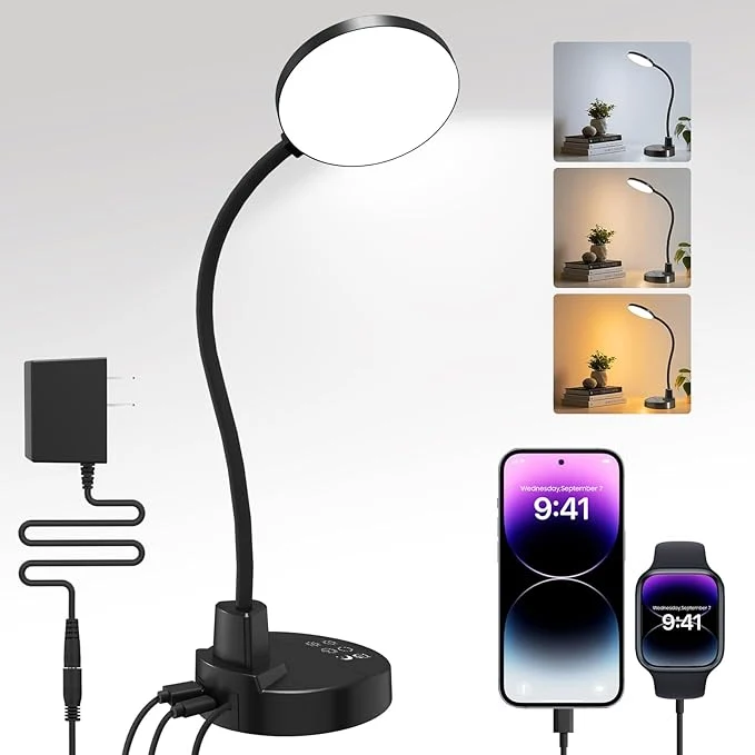 Green 15W LED Desk Lamp with USB Charging Ports – Dimmable Table Lamp with 3 Color First-Class