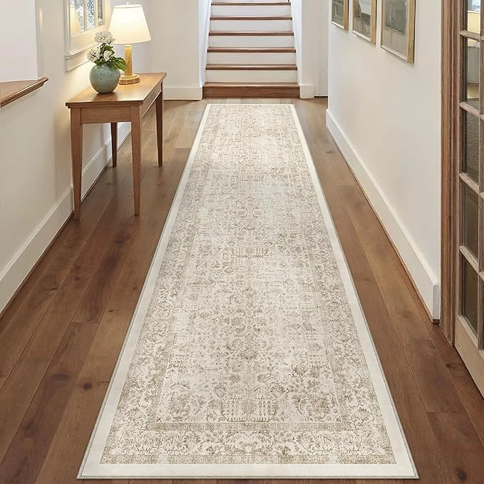 Premium Material Light Brown Runner Rug 3x10 Hallway Machine Washable Kitchen Vintage Distressed Official