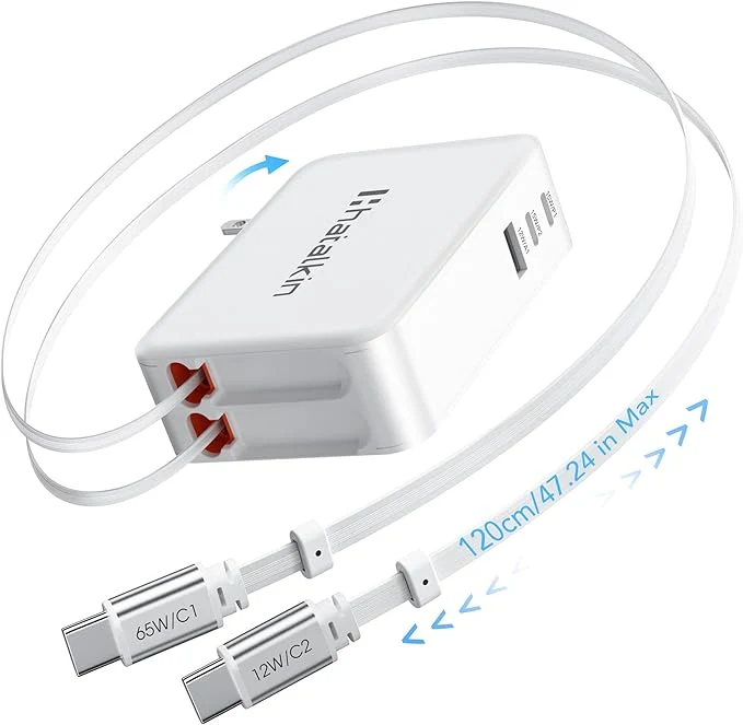 Superior 65W for MacBook Pro Charger 5-in-1 Retractable Wall Charger Plug for iPhone 17 Breathable