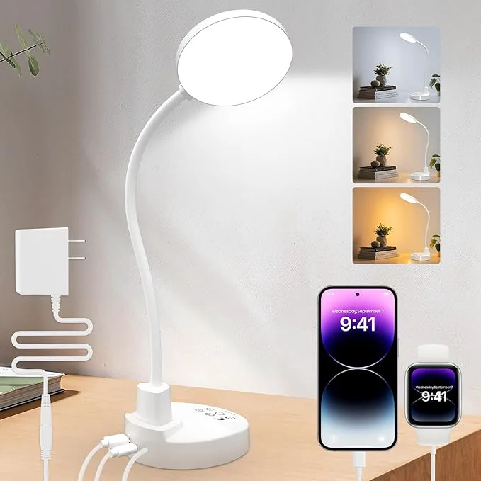 Advanced 15W LED Desk Lamp with USB Charging Ports – Dimmable Table Lamp with 3 Color Responsible