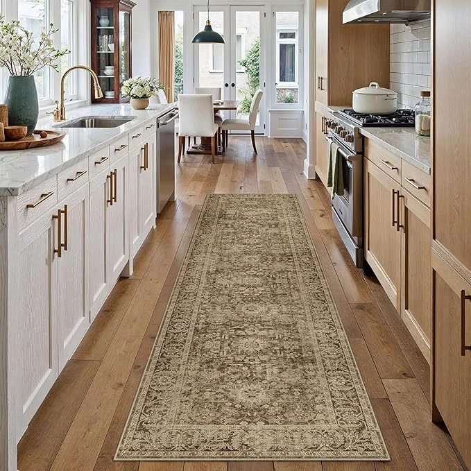 Advanced Brown 2x8 Runner Rug Hallway Non Slip Kitchen Vintage Distressed Long Carpet Solid