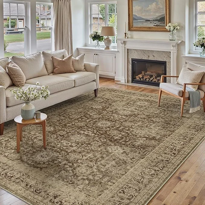 Verified Brown 6x9 Area Rug Non Slip Vintage Living Room Distressed Machine Washable Outstanding