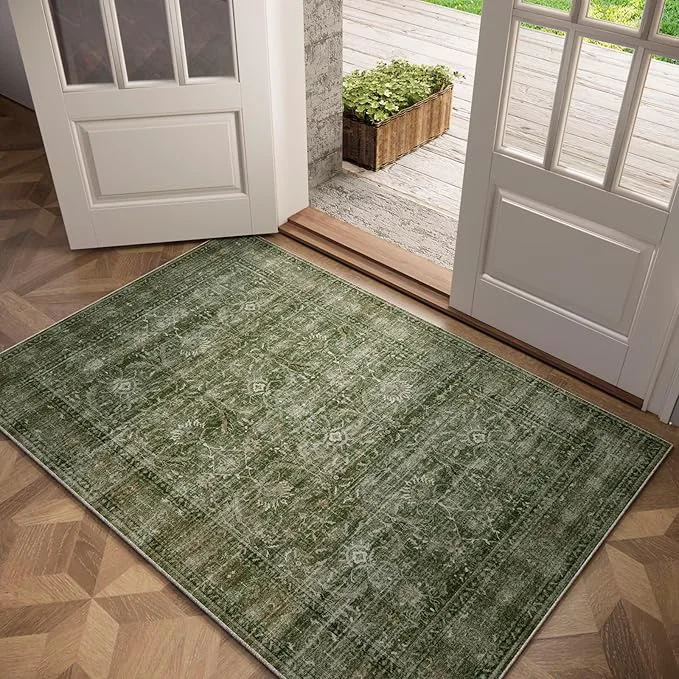 Soft Washable 2x3 Entryway Rug Boho Non-Slip Door Mat Vintage Distress Small Rugs Long-Lasting