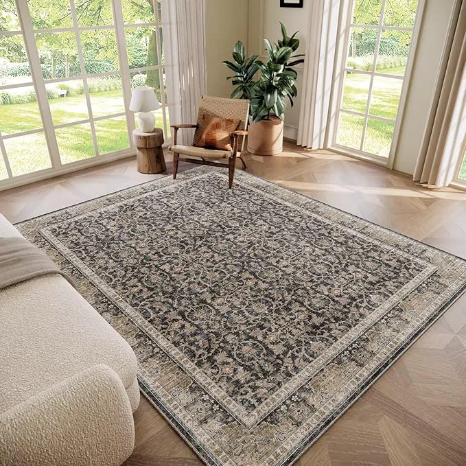 First-Class Washable 5x7 Area Rugs for Living Room Boho Non-Slip Vintage Distress Rugs for Efficient