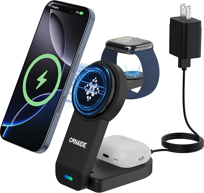 Relaxed 3-in-1 Charging Station for Apple MagSafe Charger Foldable Wireless Charging Enhanced