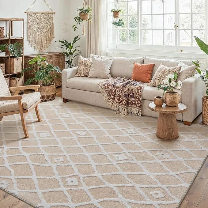 Prestigious Ivory 5x7 Area Rug Moroccan Shag Living Room Washable Carpet Soft Non Shedding Specialty