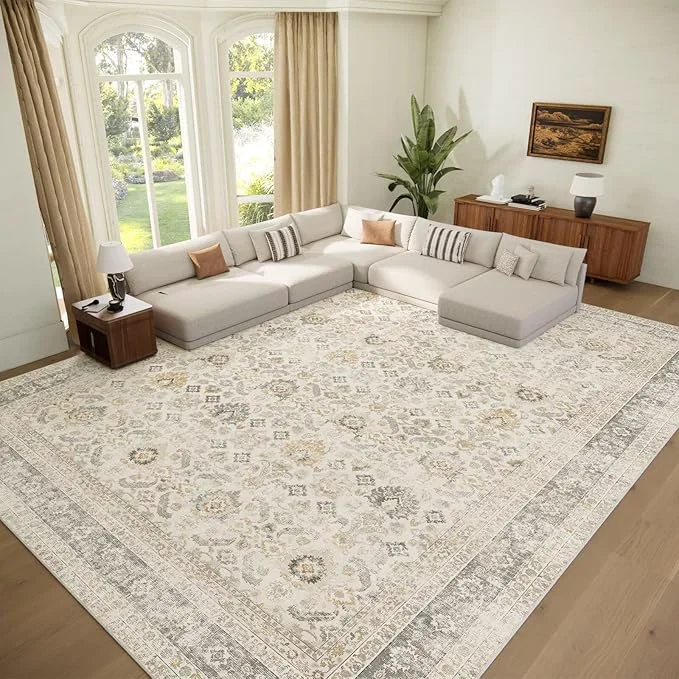 Fast Washable 9x12 Area Rugs for Living Room Boho Non-Slip Vintage Distress Lager Flexible