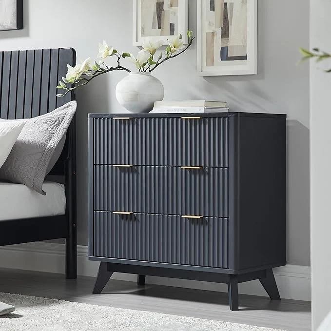 Green T4TREAM Fluted 3 Drawers Nightstand Oversized Extra Large Modern Side Table Original