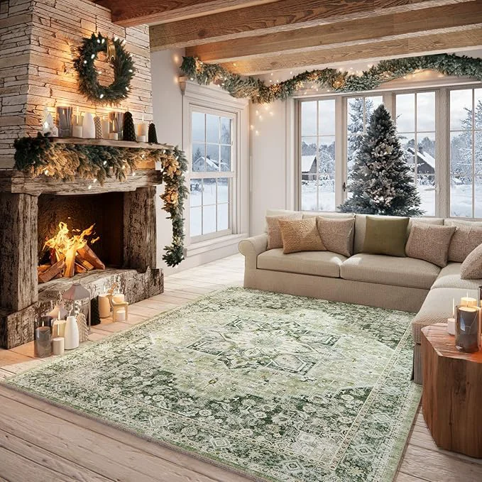 Enhanced 5×7 Machine Washable Rug for Living Room Boho Vintage 5×7 Area Rug，Distressed Premium Material