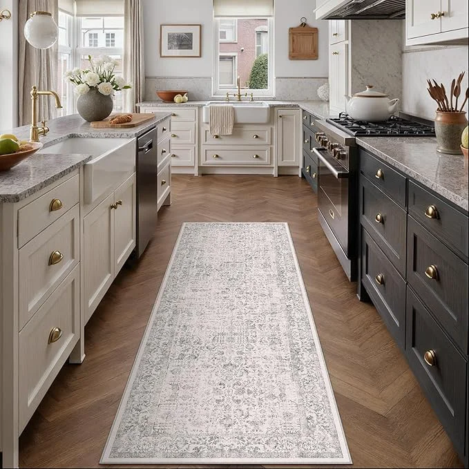 Lightweight Gray Runner Rug 2x5 Hallway Machine Washable Kitchen Vintage Distressed Non Fine