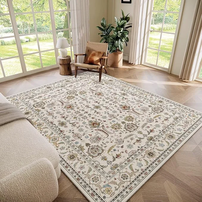 Environmentally Friendly Washable 5x7 Area Rugs for Living Room Boho Non-Slip Vintage Distress Rugs for Soft
