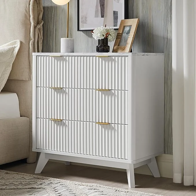 Efficient T4TREAM Fluted 3 Drawers Nightstand Oversized Extra Large Modern Side Table Innovative