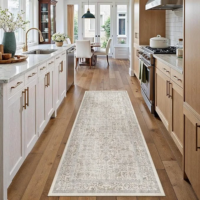 Minimalist Taupe Runner Rug 2'6 x8' Washable Carpet Fine Crafted