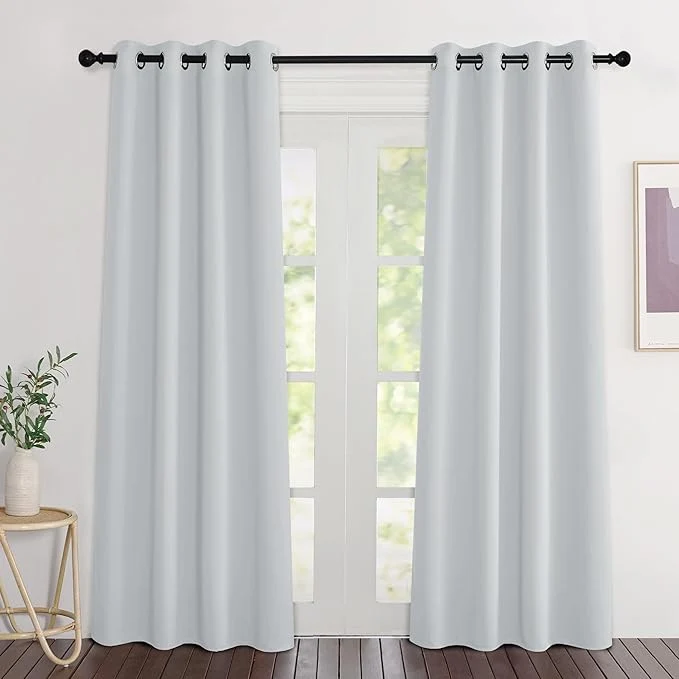 Modern NICETOWN Greyish White Curtains 84 inch Length 2 Panels Grommet Thermal Optimized