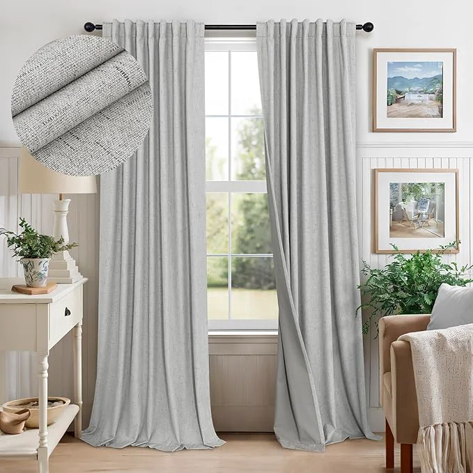 Clean Light Grey Blackout Curtains 84 Inch Length 2 Panels Smart