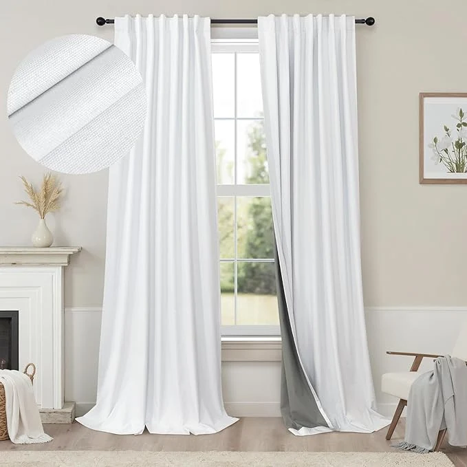 Detailed Elegant Curtains for Living Room 102 Inch Long Faux Linen Back Tab Rod Pocket Contemporary