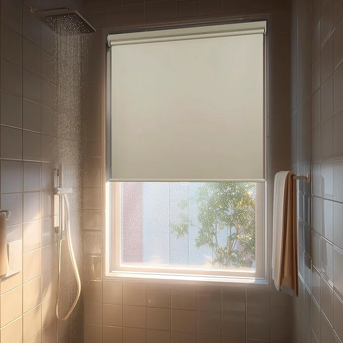User-Friendly HESTIA No Drill Cordless Blackout Roller Shades Screwless Waterproof Shower Premium
