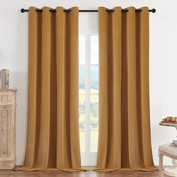 Environmentally Friendly Joydeco Mustard Yellow Blackout Curtains 90 Inch 2 Panels Luxury Thermal Official