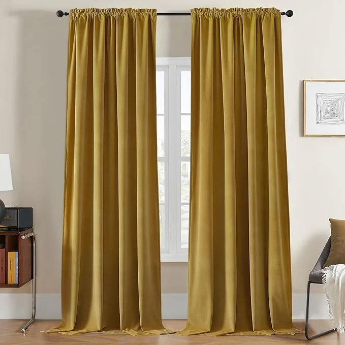 Clean Joydeco Brown Velvet Curtains 120 inch Length 2 Panels Luxury Blackout Rod Traditional