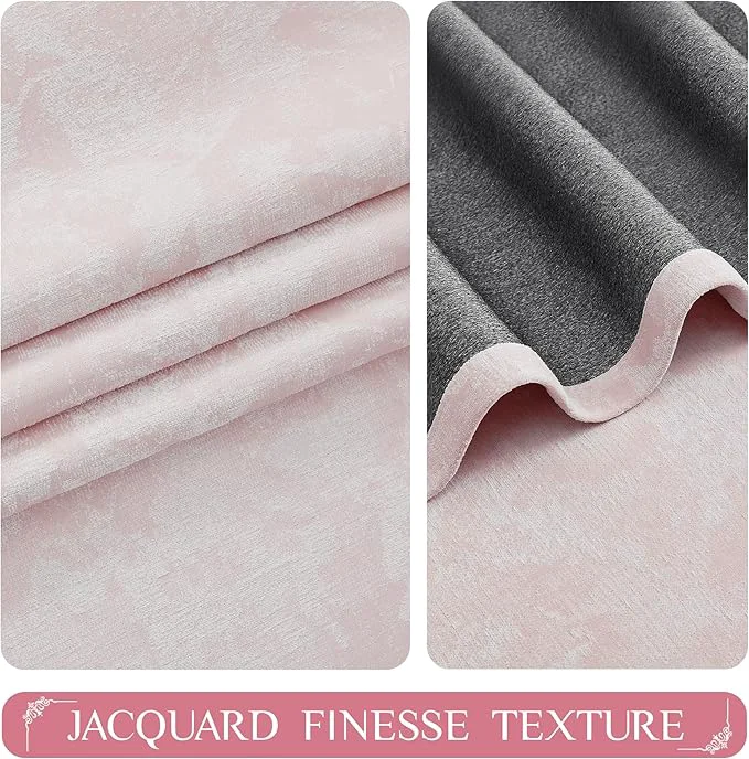 Consistent Beauoop Pink Floral Jacquard Blackout Curtains 84 Inches Long Fine Crafted